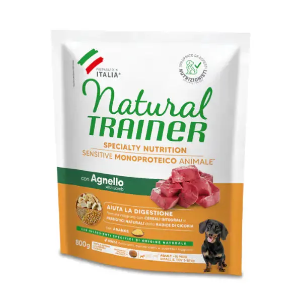 Natural Trainer Speciality Nutrition Sensitive Monoproteico Small&Toy Adult con Agnello e cereali integrali 800 gr - Crocchette monoproteiche cane - immagine 1