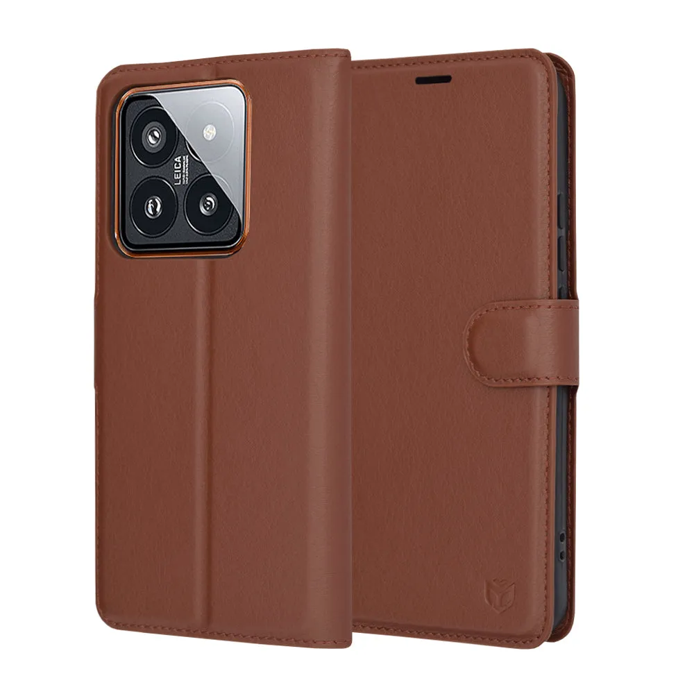 Custodia per Xiaomi 14 Pro, Techsuit, Leather Folio, Marrone - immagine 1
