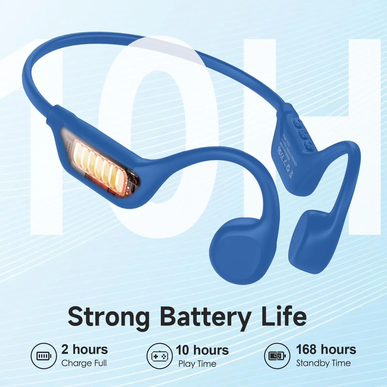 LOBKIN Cuffie Conduzione Ossea, Auricolari Conduzione Ossea Bluetooth 5.4, Auricolari Sportive Bluetooth Impermeabili,Open-ear Cuffie per Corsa Ciclismo Guida Fitness (Blu) - immagine 6