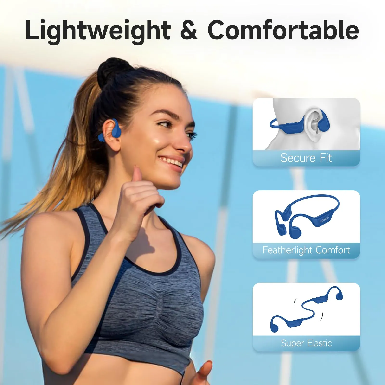 LOBKIN Cuffie Conduzione Ossea, Auricolari Conduzione Ossea Bluetooth 5.4, Auricolari Sportive Bluetooth Impermeabili,Open-ear Cuffie per Corsa Ciclismo Guida Fitness (Blu) - immagine 7