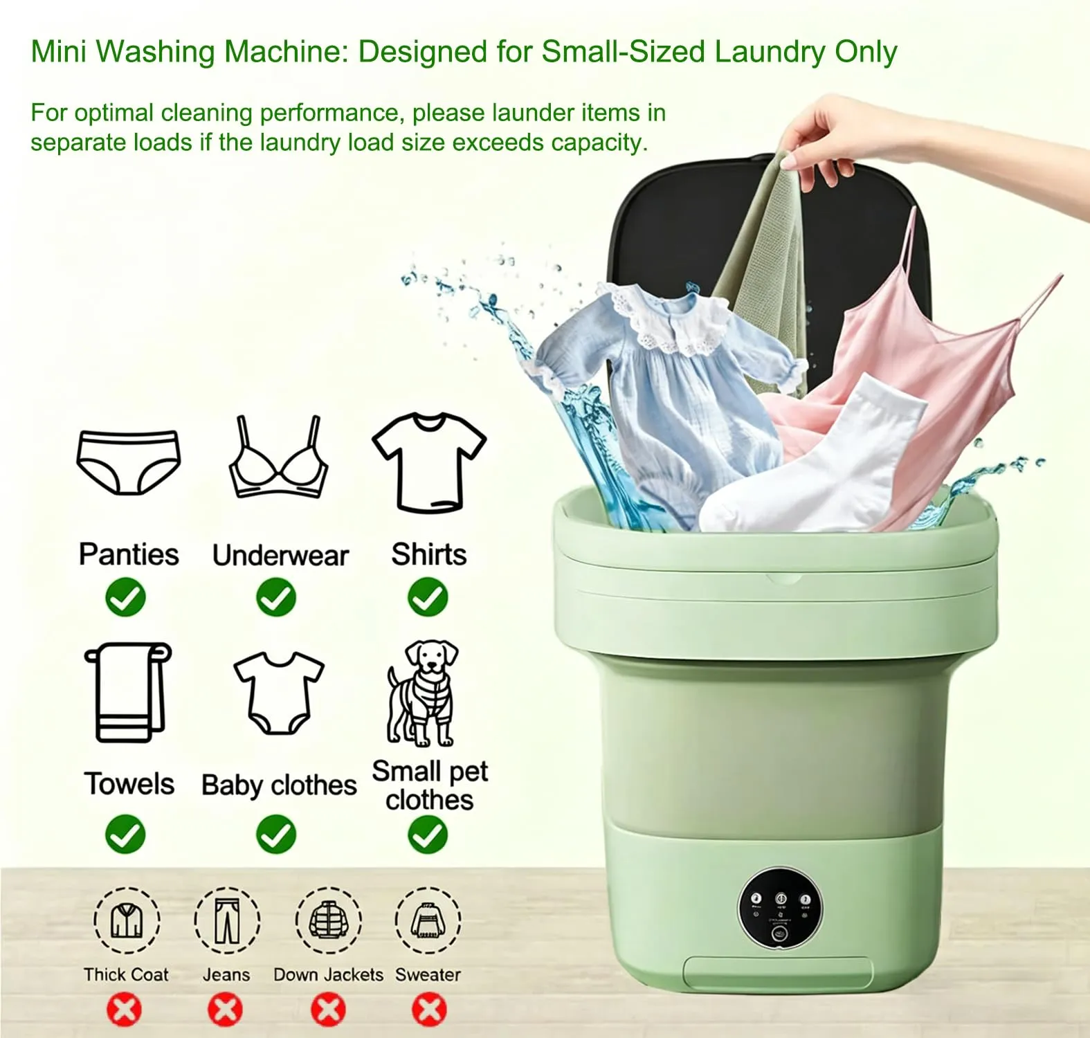 Lavatrice Pieghevole 8L, Mini Lavatrice Portatile con 3 Modalità di Lavaggio & Cestello Strizzatore, Disinfezione Ag+, Risparmio Energetico per Intimo, Calzini, Abiti Bambino, Viaggio e Studentato - immagine 3