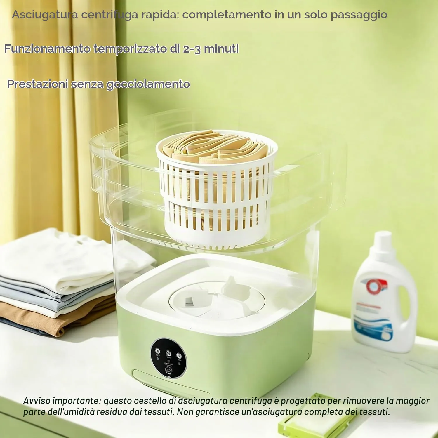Lavatrice Pieghevole 8L, Mini Lavatrice Portatile con 3 Modalità di Lavaggio & Cestello Strizzatore, Disinfezione Ag+, Risparmio Energetico per Intimo, Calzini, Abiti Bambino, Viaggio e Studentato - immagine 4