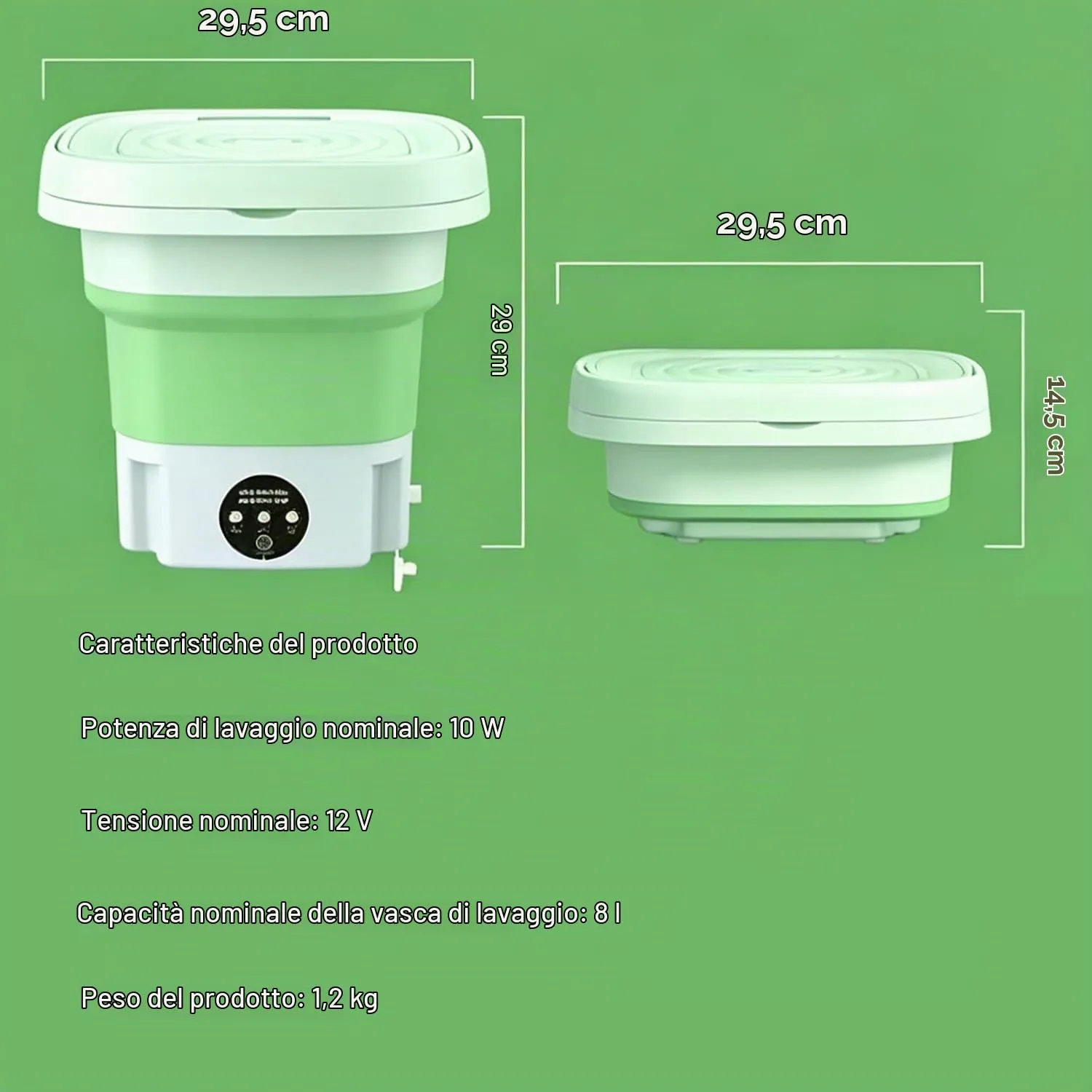 Lavatrice Pieghevole 8L, Mini Lavatrice Portatile con 3 Modalità di Lavaggio & Cestello Strizzatore, Disinfezione Ag+, Risparmio Energetico per Intimo, Calzini, Abiti Bambino, Viaggio e Studentato - immagine 8
