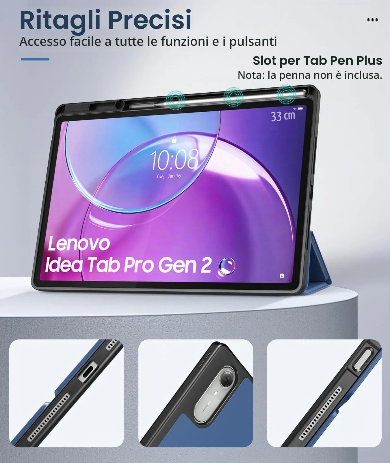 MoKo Cover per Lenovo Idea Tab Pro Gen 2 13" con Porta Penna, Blu Marino - immagine 4