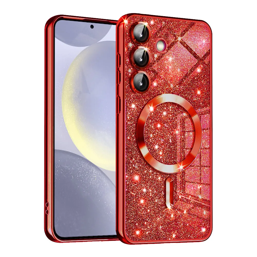 Custodia MagSafe per Samsung Galaxy S24+ S926, Techsuit, Luxury Glitter, Rossa - immagine 1
