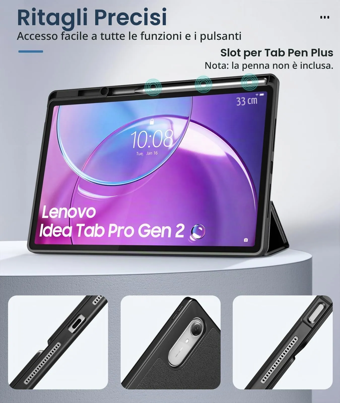 MoKo Cover per Lenovo Idea Tab Pro Gen 2 13" con Porta Penna, Nero - immagine 4