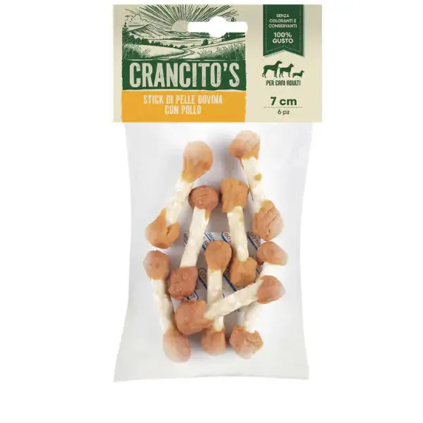 Crancito's Stick di Pelle Bovina con Pollo Snack naturale per cani adulti 6 pezzi da 7 cm (scadenza: 30/03/2027) - immagine 1