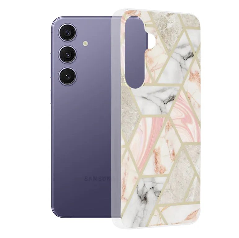 Custodia per Samsung Galaxy S24+ S926, Techsuit, Marble, Rosa - immagine 1