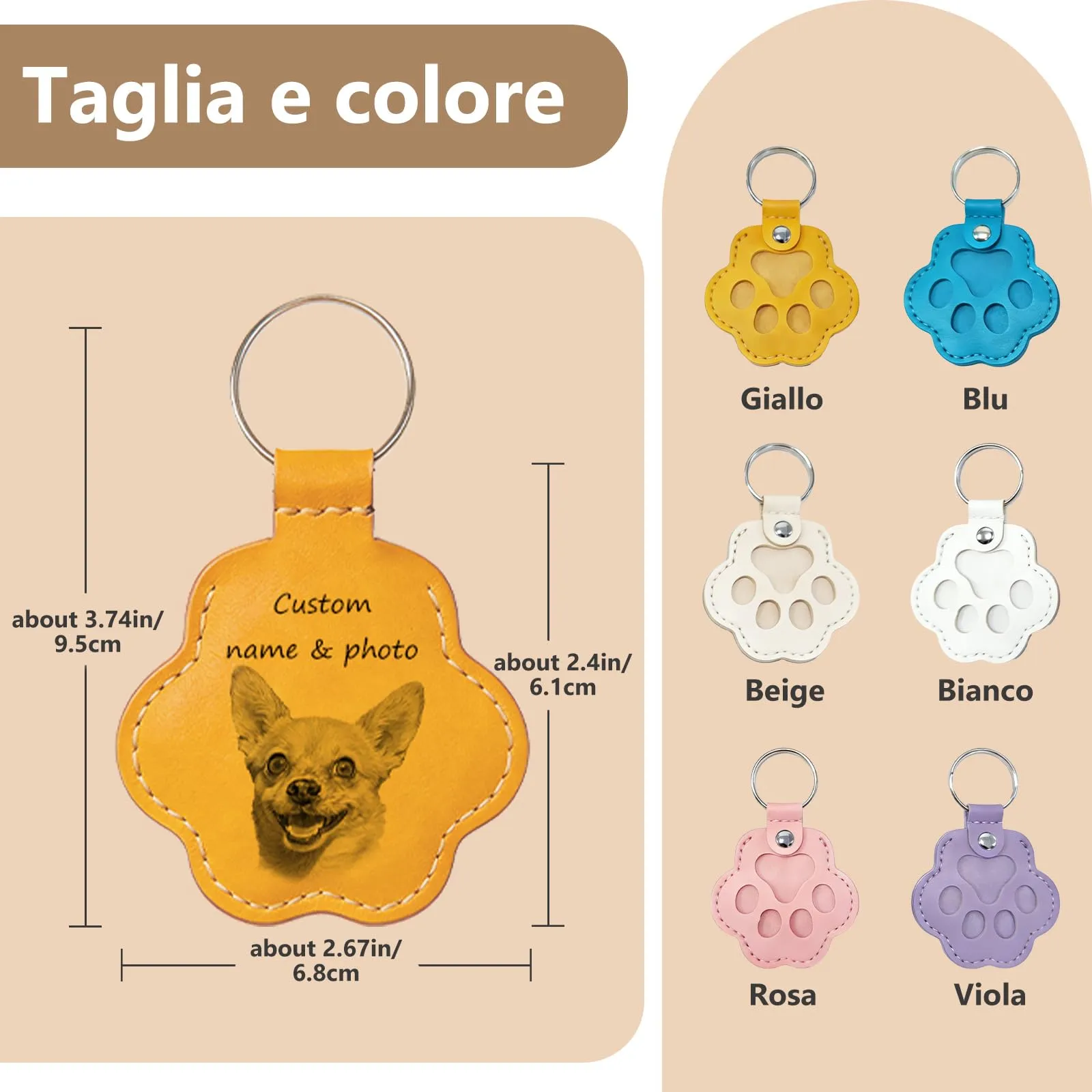 Umitive Regalo Commemorativo Personalizzato per Cani o Gatti, Portachiavi con Foto e Nome, Custode per Pelo, Accessorio in Pelle Inciso per la Perdita dell'Animale, Idea Regalo per Amanti - immagine 3