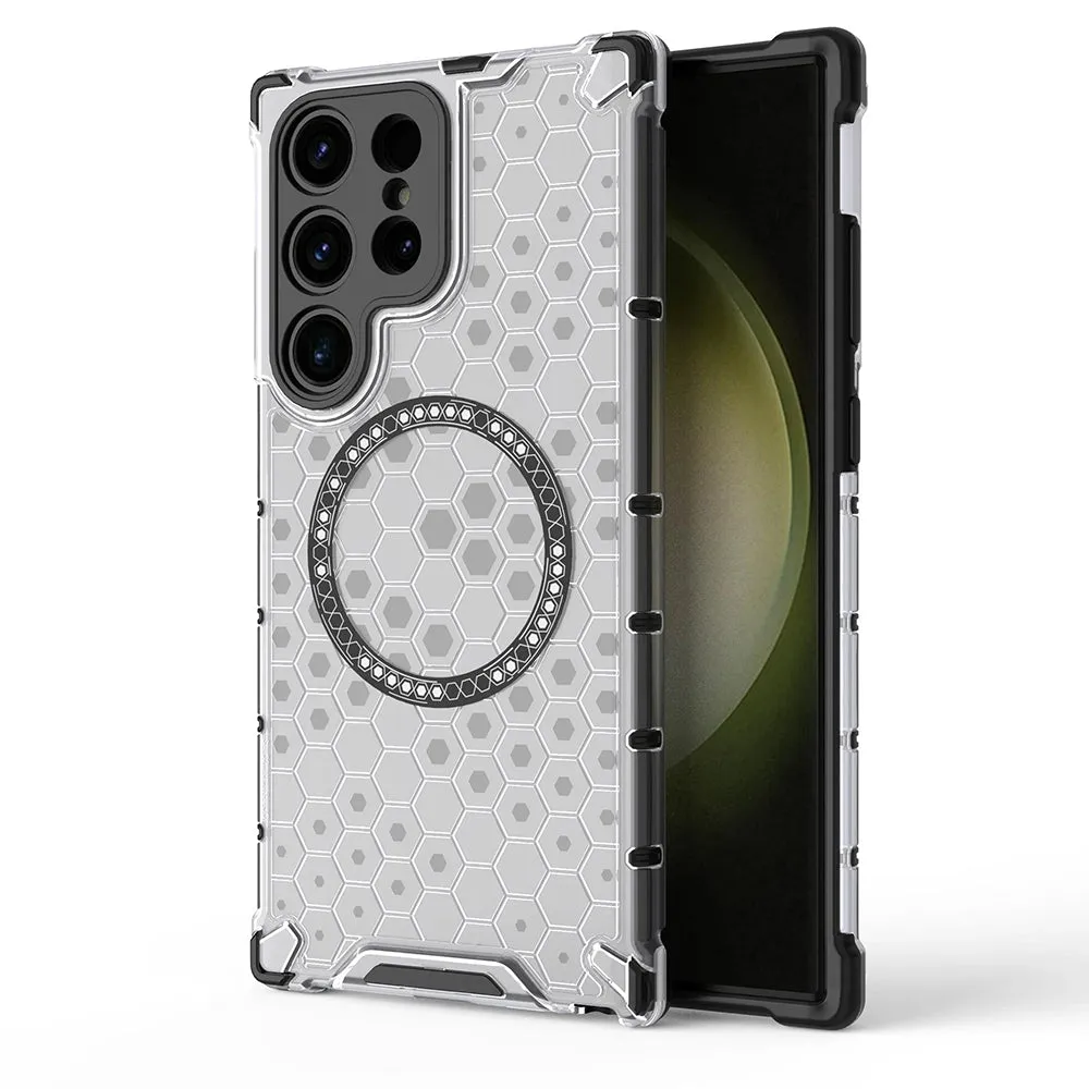 Custodia MagSafe per Samsung Galaxy S24 Ultra S928, Techsuit, HoneyComb Shield, Bianca - immagine 1