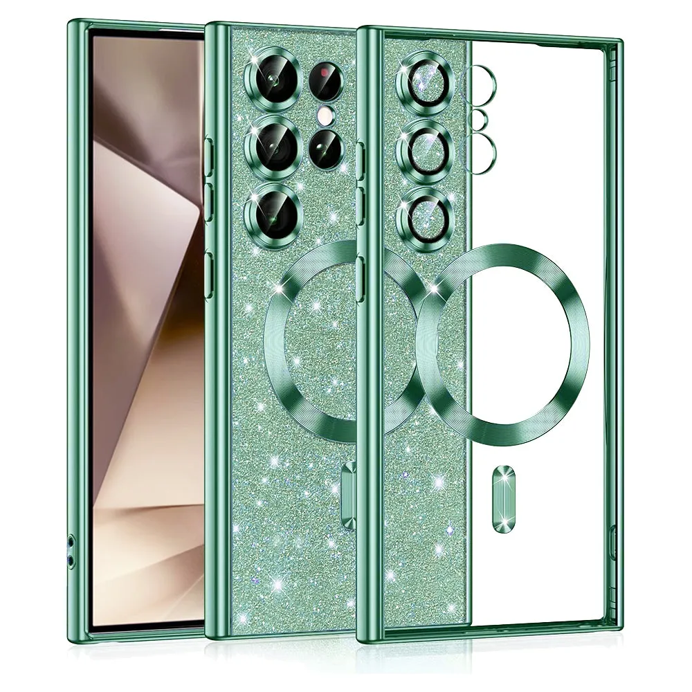 Custodia MagSafe per Samsung Galaxy S24 Ultra S928, Techsuit, Luxury Glitter, Verde Chiaro - immagine 1