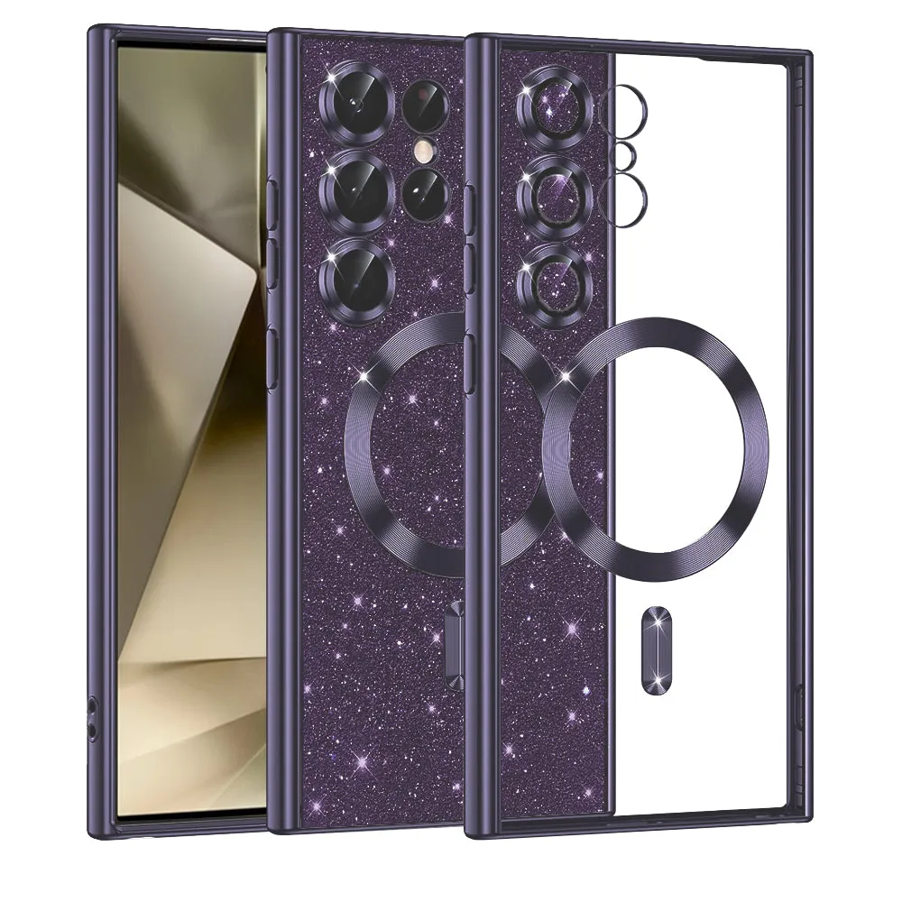 Custodia MagSafe per Samsung Galaxy S24 Ultra S928, Techsuit, Luxury Glitter, Viola Scuro - immagine 1