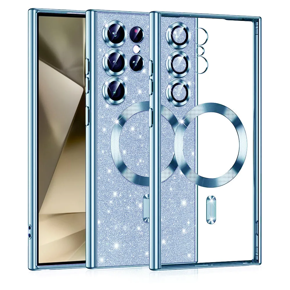 Custodia MagSafe per Samsung Galaxy S24 Ultra S928, Techsuit, Luxury Glitter, Blu - immagine 1
