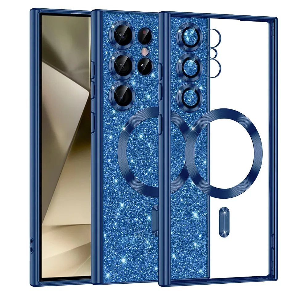 Custodia MagSafe per Samsung Galaxy S24 Ultra S928, Techsuit, Luxury Glitter, Blu Scuro - immagine 1