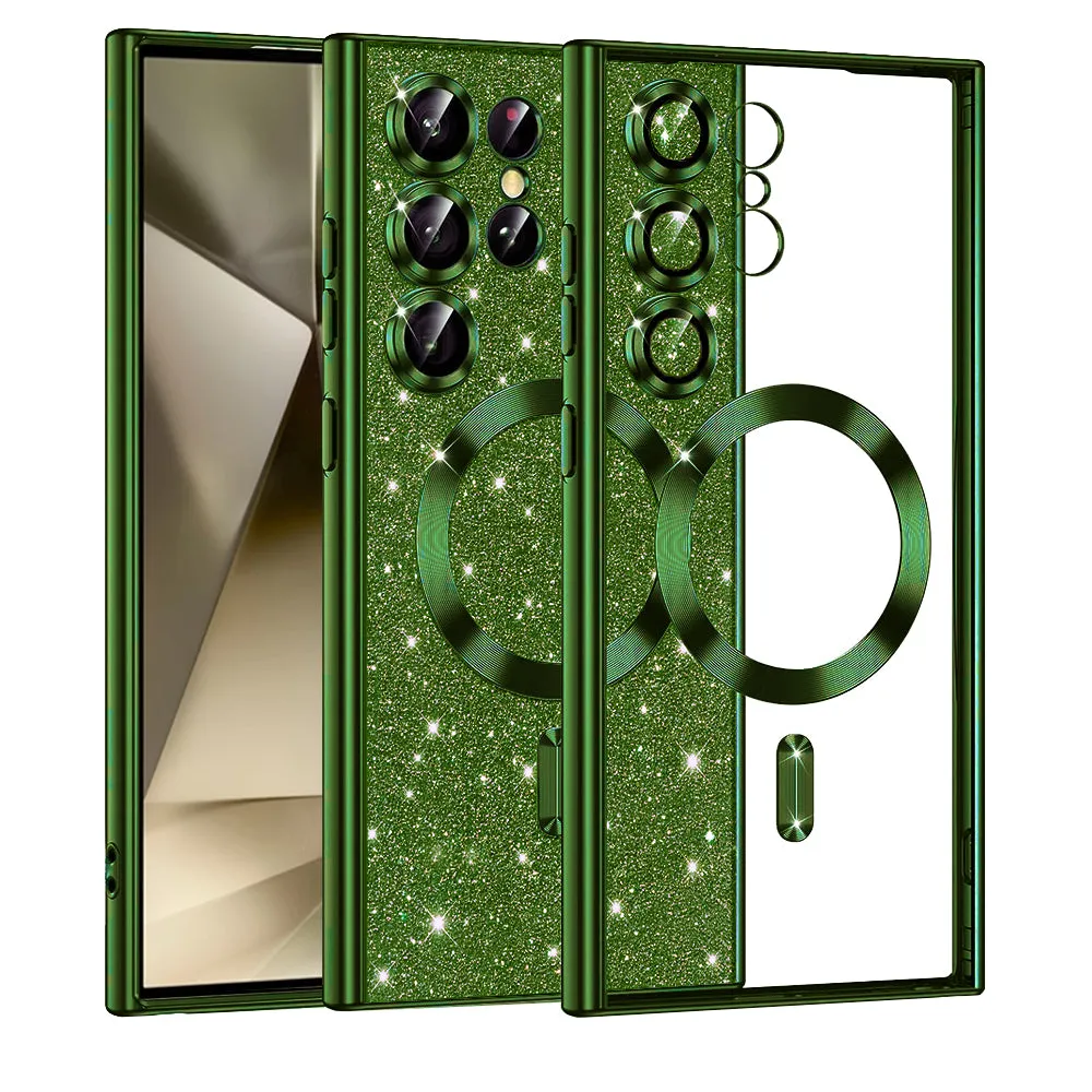 Custodia MagSafe per Samsung Galaxy S24 Ultra S928, Techsuit, Luxury Glitter, Verde Scuro - immagine 1