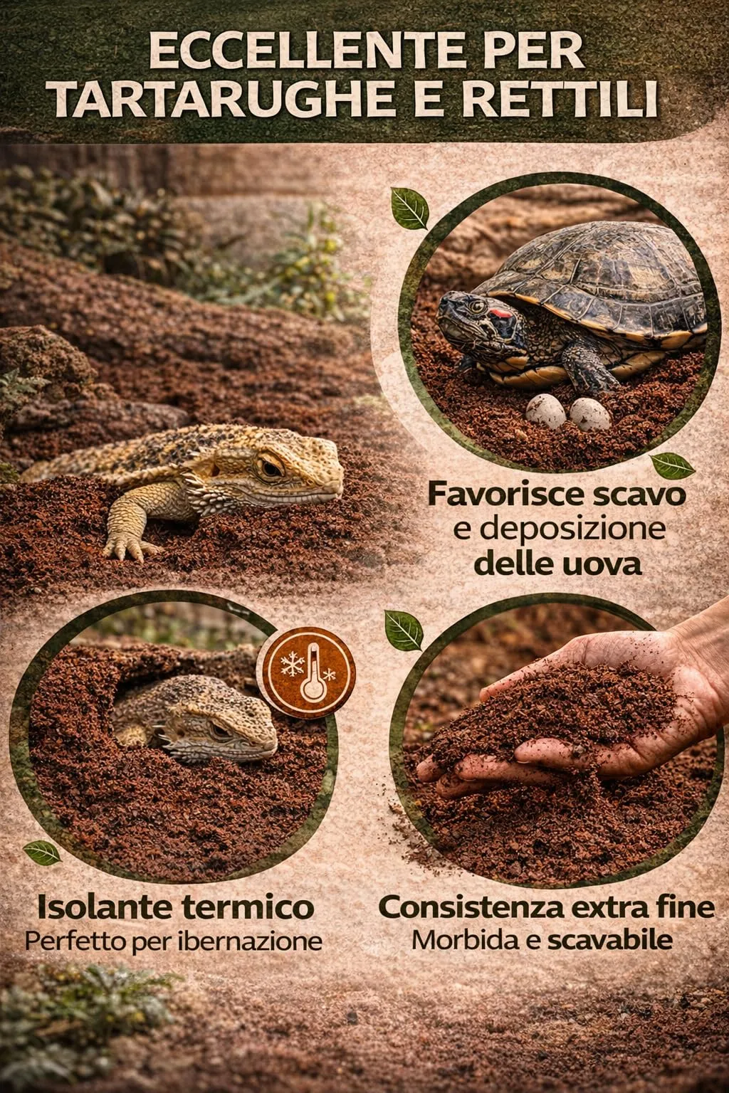 MANGOLè Lettiera per Tartarughe e Rettili 10 L Substrato Naturale per Terrari Terriccio Fine per Interramento e Deposizione Uova Made in Italy - immagine 6