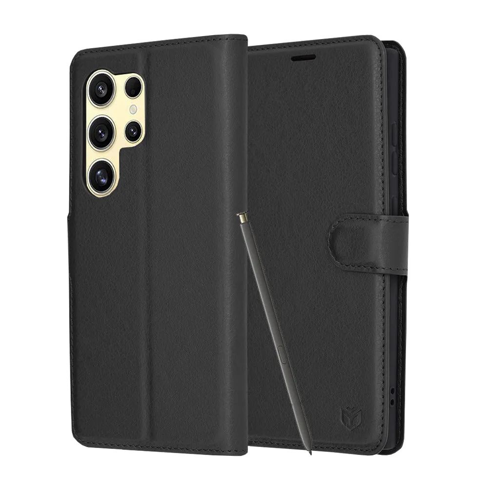 Custodia per Samsung Galaxy S24 Ultra S928, Techsuit, Leather Folio, Nera - immagine 1