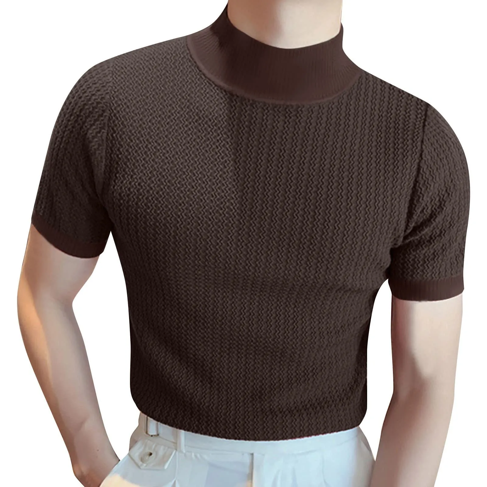 Duohropke Canottiera sportiva da uomo a collo alto, senza maniche, per palestra, sport, crop, per allenamento, bodybuilding, fitness, ascelle, estive, spiaggia, per il tempo libero, 02 marrone., XXL - immagine 1