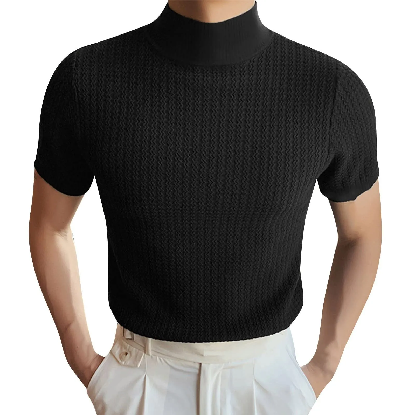 Duohropke Canottiera sportiva da uomo a collo alto, senza maniche, per palestra, sport, crop, per allenamento, bodybuilding, fitness, ascelle, estive, spiaggia, per il tempo libero, 02 nero, 3XL - immagine 1