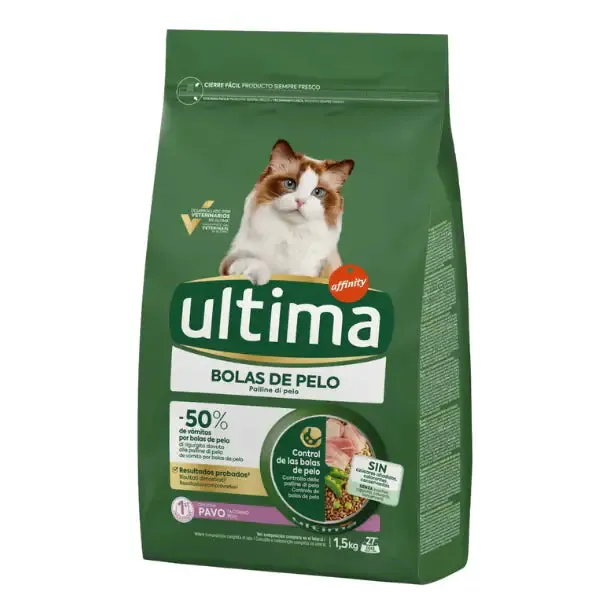 Ultima Cat Adult Hairball Palline di pelo con tacchino 1,5 kg - Croccantini per gatti - immagine 1