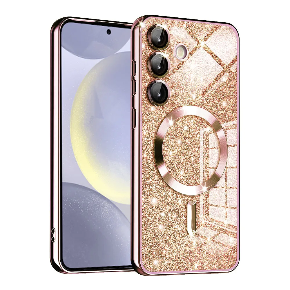 Custodia MagSafe per Samsung Galaxy S24 S921, Techsuit, Luxury Glitter, Rosa Dorato - immagine 1