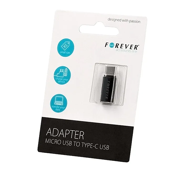 Adattatore Dati e Ricarica microUSB - USB-C Forever, Nero - immagine 1