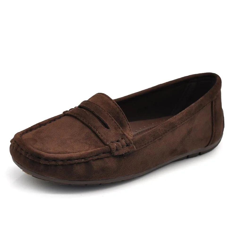 Mocassini Donna in Camoscio Sintetico, Scarpe Basse Slip On Comode e Leggere, Mocassini Classici Casual con Cuciture FT245 Marrone caffè N.38 - immagine 1