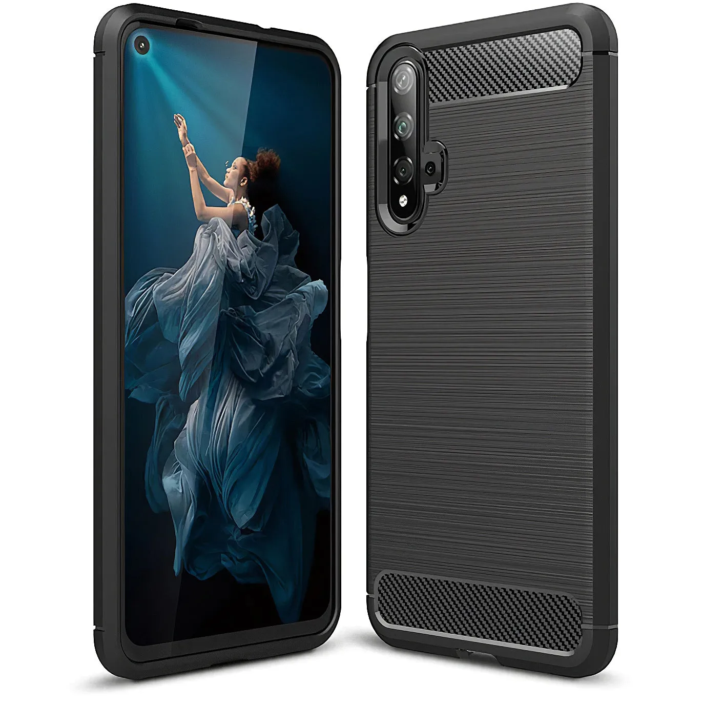 Custodia per Huawei nova 5T / Honor 20, OEM, Carbonio, Nera - immagine 1