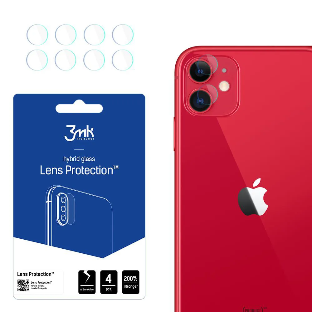 Pellicola protettiva per fotocamera posteriore 3MK Protection per Apple iPhone 11, Vetro Flessibile, Set da 4 pezzi, Trasparente - immagine 1