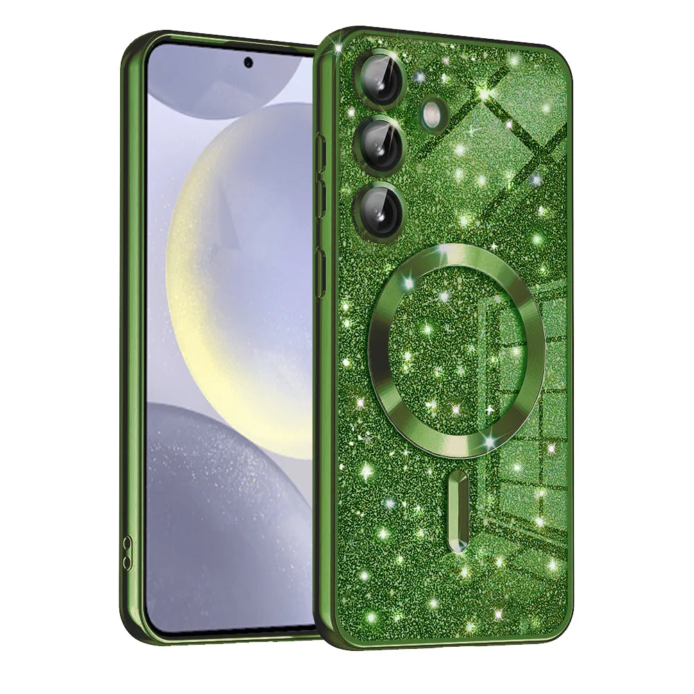 Custodia MagSafe per Samsung Galaxy S24 S921, Techsuit, Luxury Glitter, Verde Scuro - immagine 1