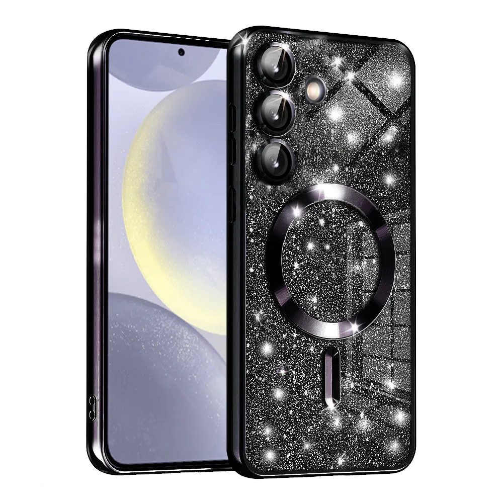 Custodia MagSafe per Samsung Galaxy S24 S921, Techsuit, Luxury Glitter, Nera - immagine 1