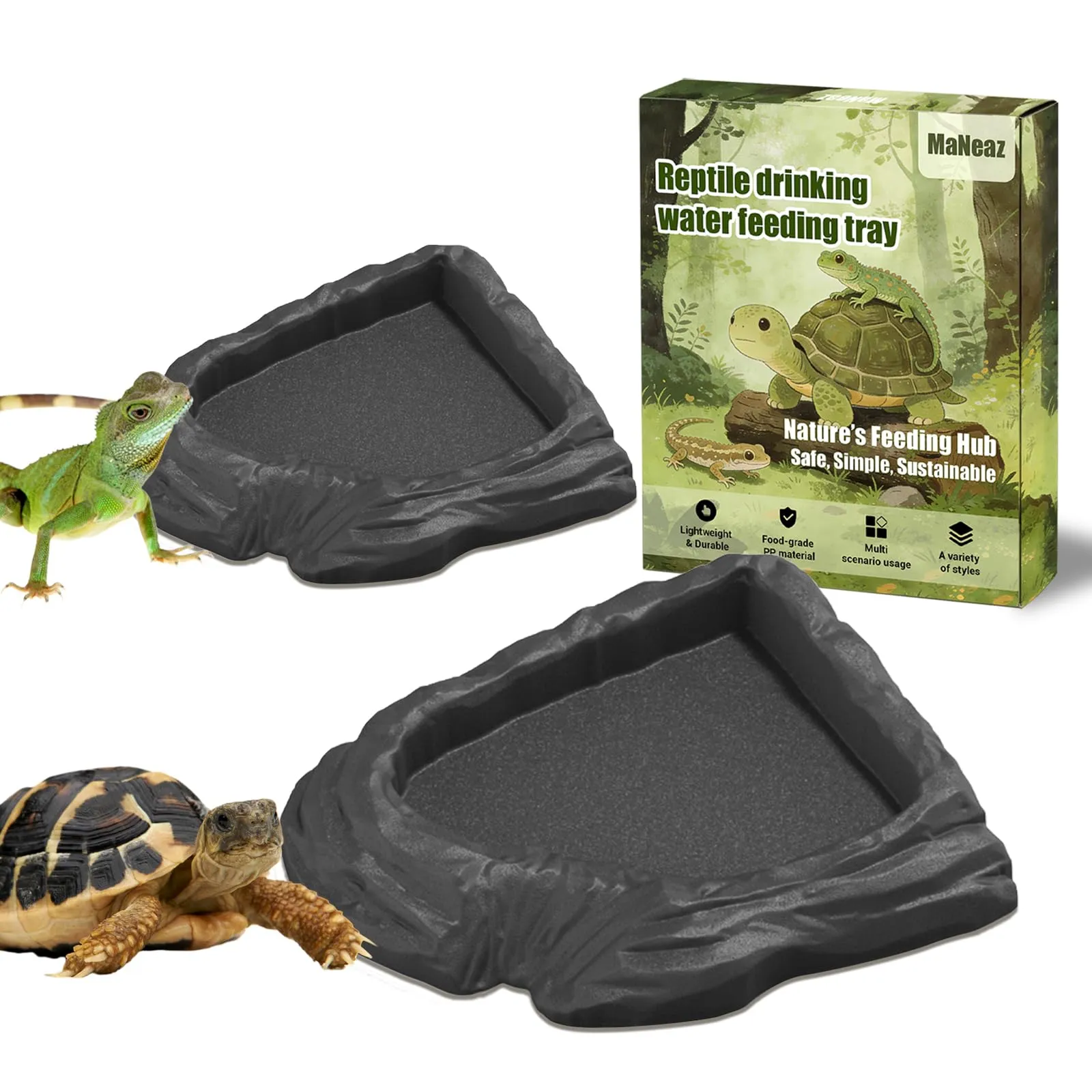 MaNeaz 2 Pezzi Ciotola Per Tartarughe Di Terra Abbeveratoio Per Tartarughe Di Terra Teca Per Rettili Bacino Idrico Del Bacino Alimentare Reptile Per Tartarughe Geco Serpente(K) - immagine 1