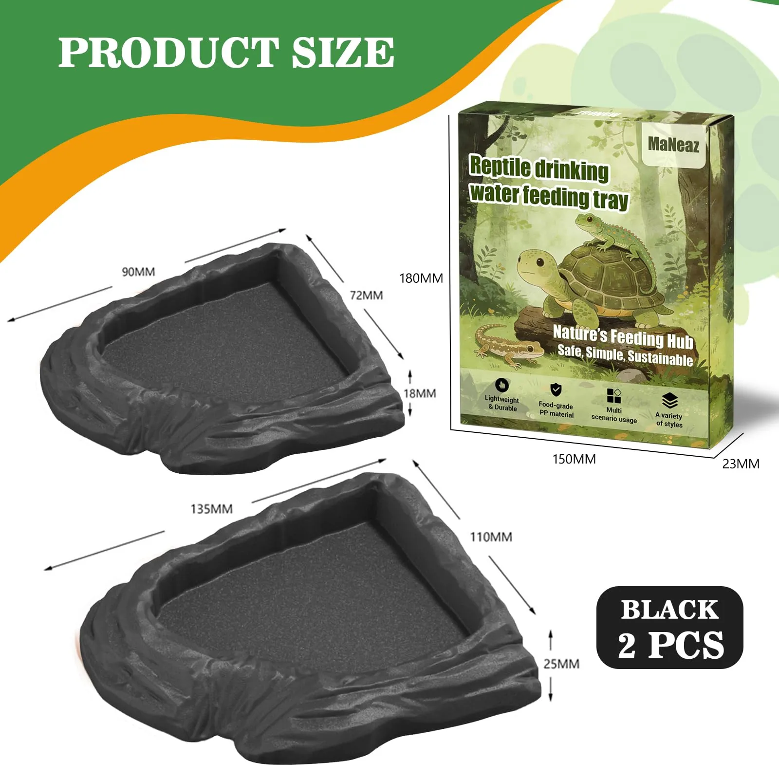 MaNeaz 2 Pezzi Ciotola Per Tartarughe Di Terra Abbeveratoio Per Tartarughe Di Terra Teca Per Rettili Bacino Idrico Del Bacino Alimentare Reptile Per Tartarughe Geco Serpente(K) - immagine 2