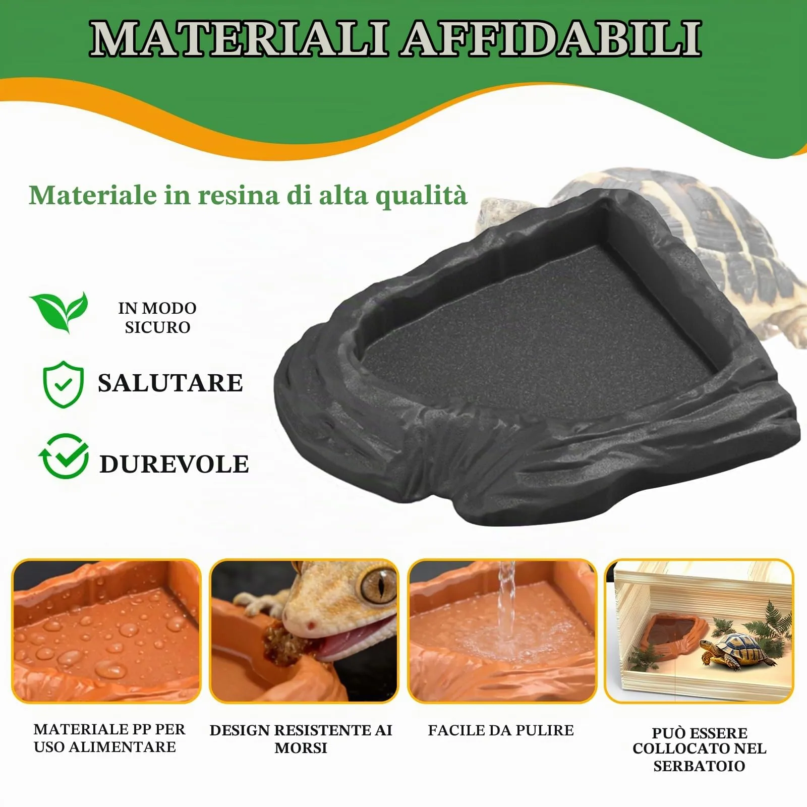 MaNeaz 2 Pezzi Ciotola Per Tartarughe Di Terra Abbeveratoio Per Tartarughe Di Terra Teca Per Rettili Bacino Idrico Del Bacino Alimentare Reptile Per Tartarughe Geco Serpente(K) - immagine 4