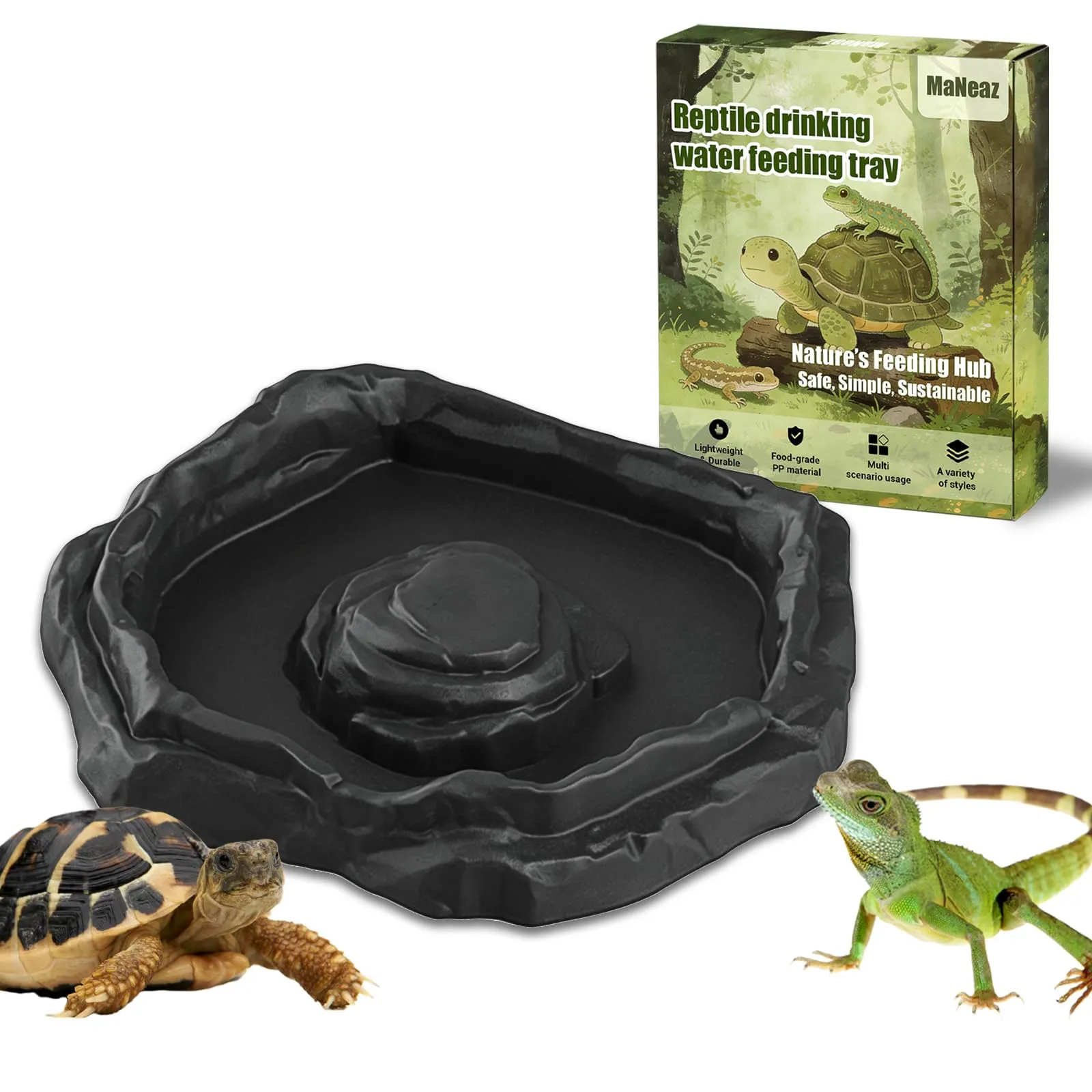 MaNeaz Ciotola Per Tartarughe Di Terra Abbeveratoio Per Tartarughe Di Terra Teca Per Rettili Bacino Idrico Del Bacino Alimentare Reptile Per Tartarughe Geco Serpente(F) - immagine 1