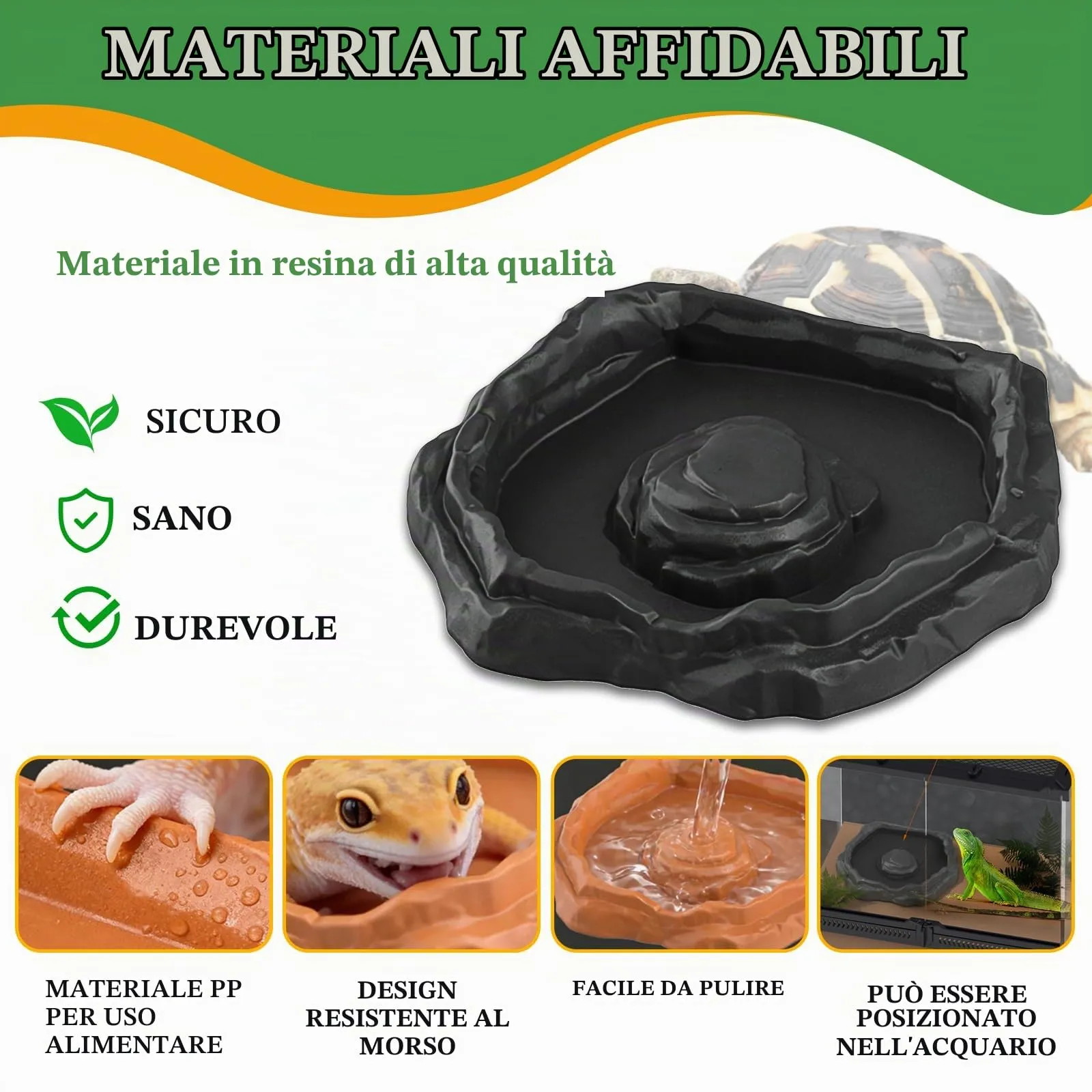 MaNeaz Ciotola Per Tartarughe Di Terra Abbeveratoio Per Tartarughe Di Terra Teca Per Rettili Bacino Idrico Del Bacino Alimentare Reptile Per Tartarughe Geco Serpente(F) - immagine 4