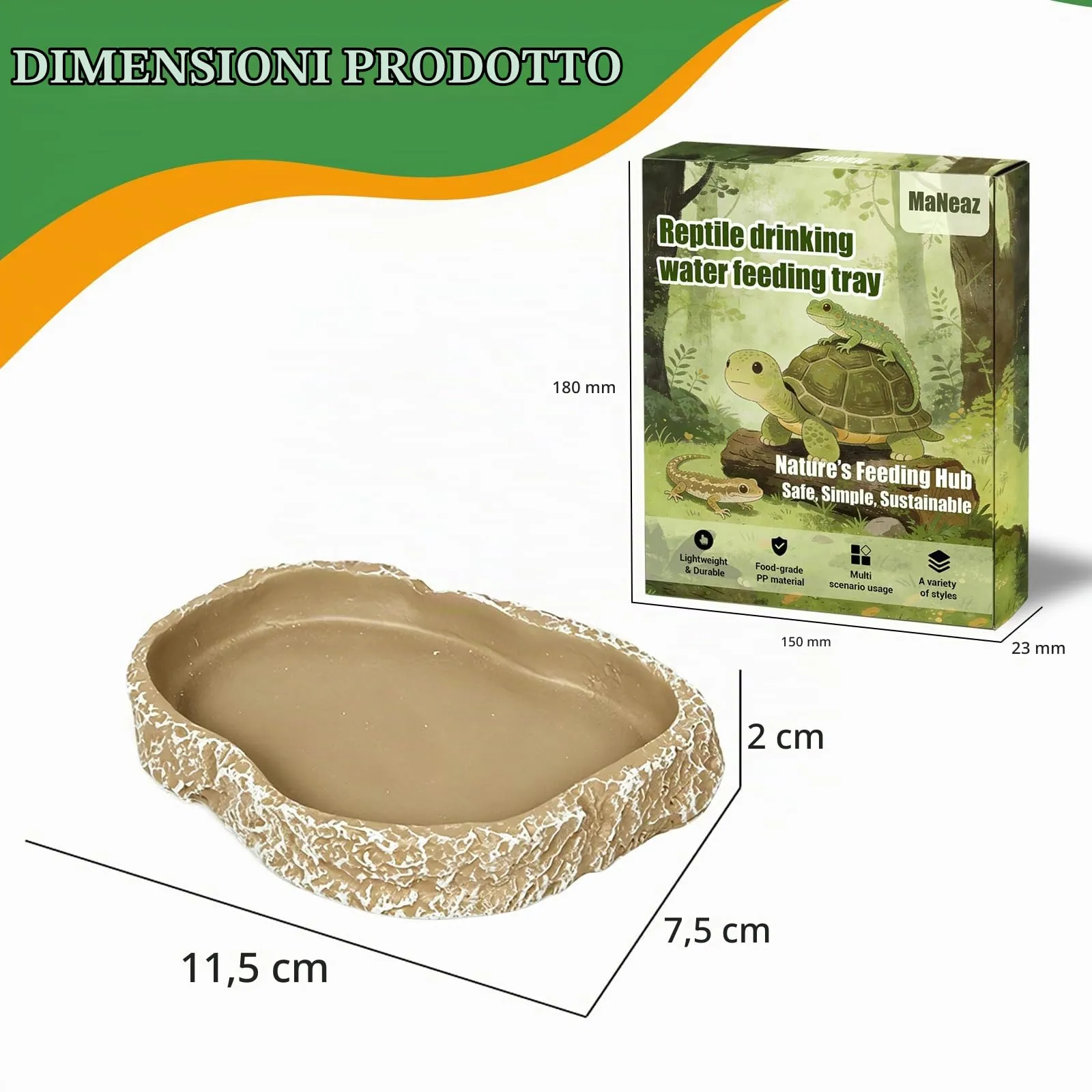 MaNeaz Ciotola Per Tartarughe Di Terra Abbeveratoio Per Tartarughe Di Terra Teca Per Rettili Bacino Idrico Del Bacino Alimentare Reptile Per Tartarughe Geco Serpente（G） - immagine 2