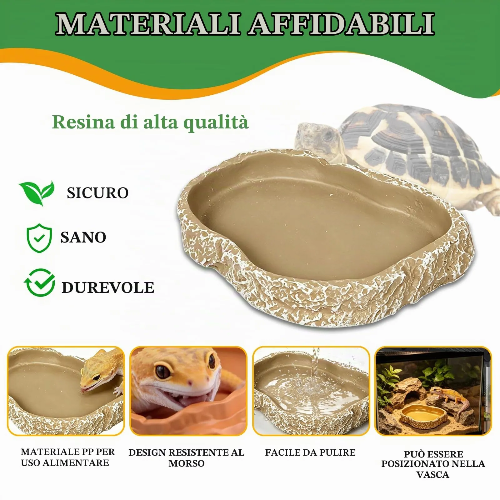 MaNeaz Ciotola Per Tartarughe Di Terra Abbeveratoio Per Tartarughe Di Terra Teca Per Rettili Bacino Idrico Del Bacino Alimentare Reptile Per Tartarughe Geco Serpente（G） - immagine 4