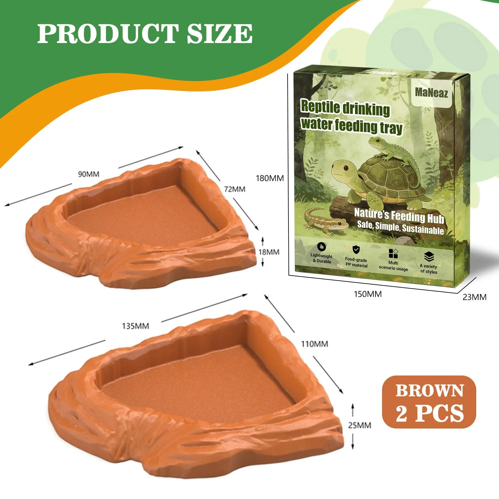 MaNeaz 2 Pezzi Ciotola Per Tartarughe Di Terra Abbeveratoio Per Tartarughe Di Terra Teca Per Rettili Bacino Idrico Del Bacino Alimentare Reptile Per Tartarughe Geco Serpente（I） - immagine 2