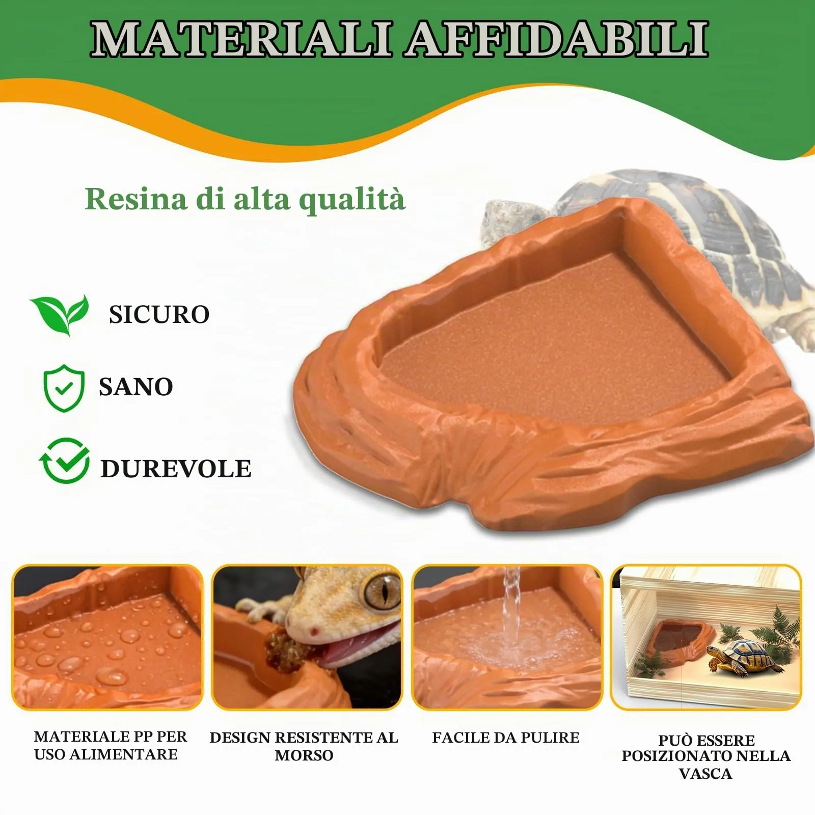 MaNeaz 2 Pezzi Ciotola Per Tartarughe Di Terra Abbeveratoio Per Tartarughe Di Terra Teca Per Rettili Bacino Idrico Del Bacino Alimentare Reptile Per Tartarughe Geco Serpente（I） - immagine 4