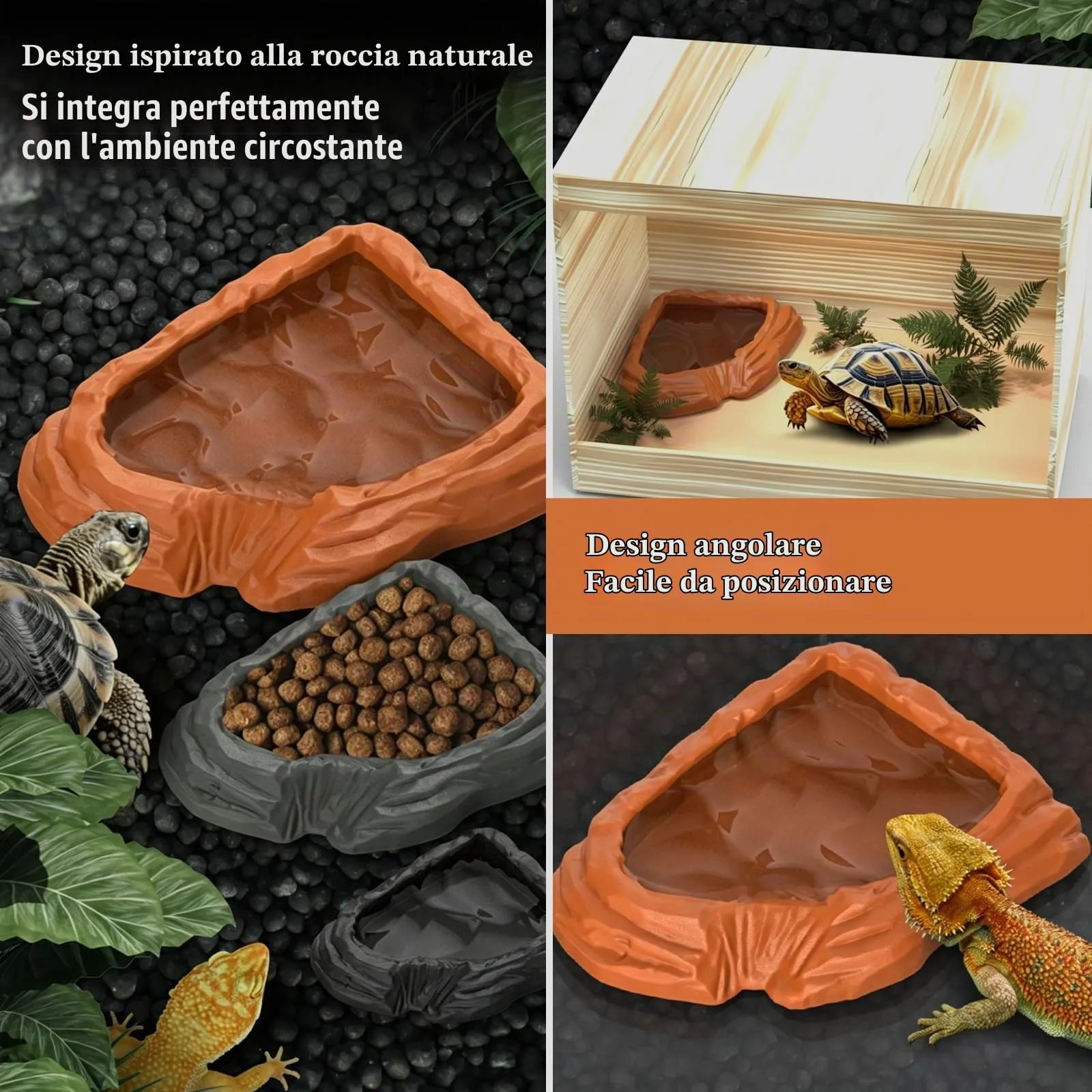 MaNeaz 2 Pezzi Ciotola Per Tartarughe Di Terra Abbeveratoio Per Tartarughe Di Terra Teca Per Rettili Bacino Idrico Del Bacino Alimentare Reptile Per Tartarughe Geco Serpente（I） - immagine 5