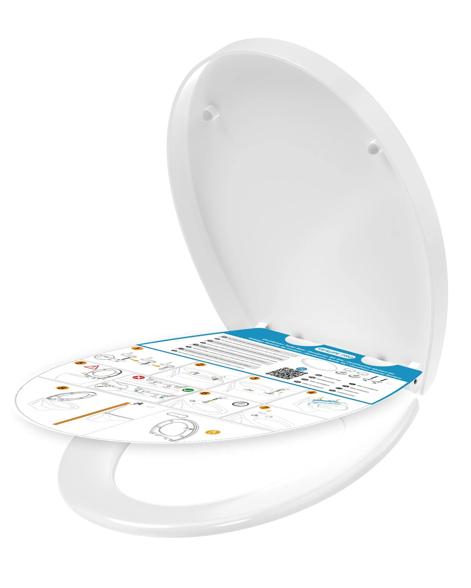 YEAUPE PRO Coperchio per WC con abbassamento automatico, facile da montare, resistente ai raggi UV, funzione Quick Release, occhialini ovali, coperchio del WC rimovibile, con stencil di installazione - immagine 1