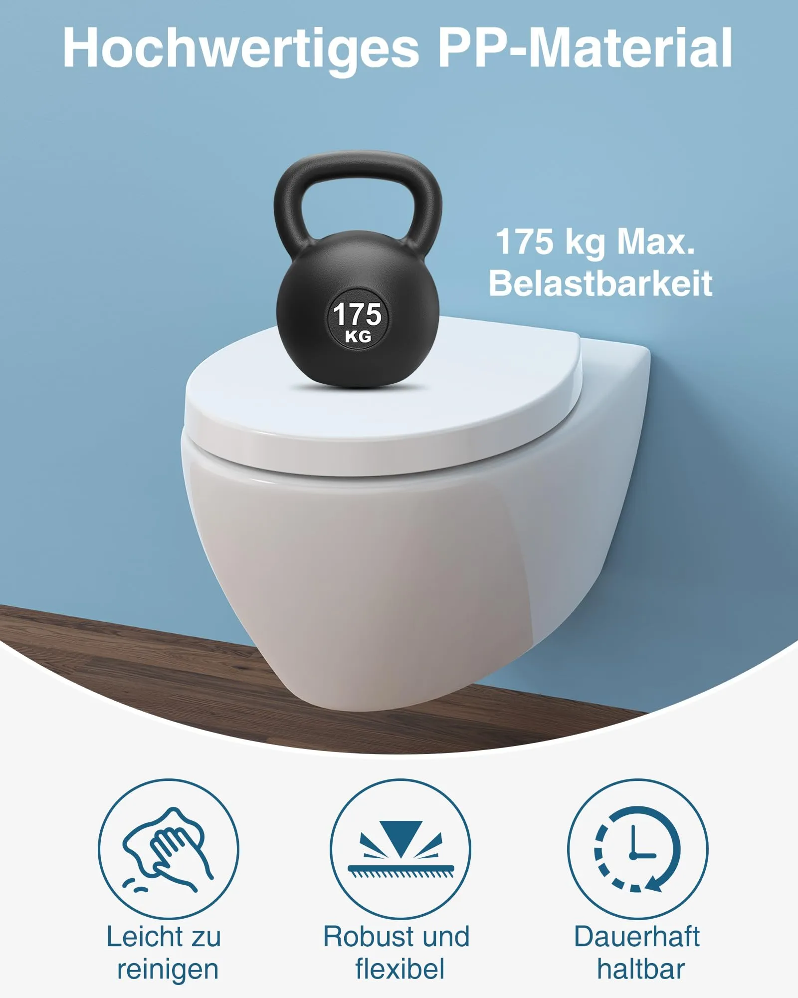 YEAUPE PRO Coperchio per WC con abbassamento automatico, facile da montare, resistente ai raggi UV, funzione Quick Release, occhialini ovali, coperchio del WC rimovibile, con stencil di installazione - immagine 7