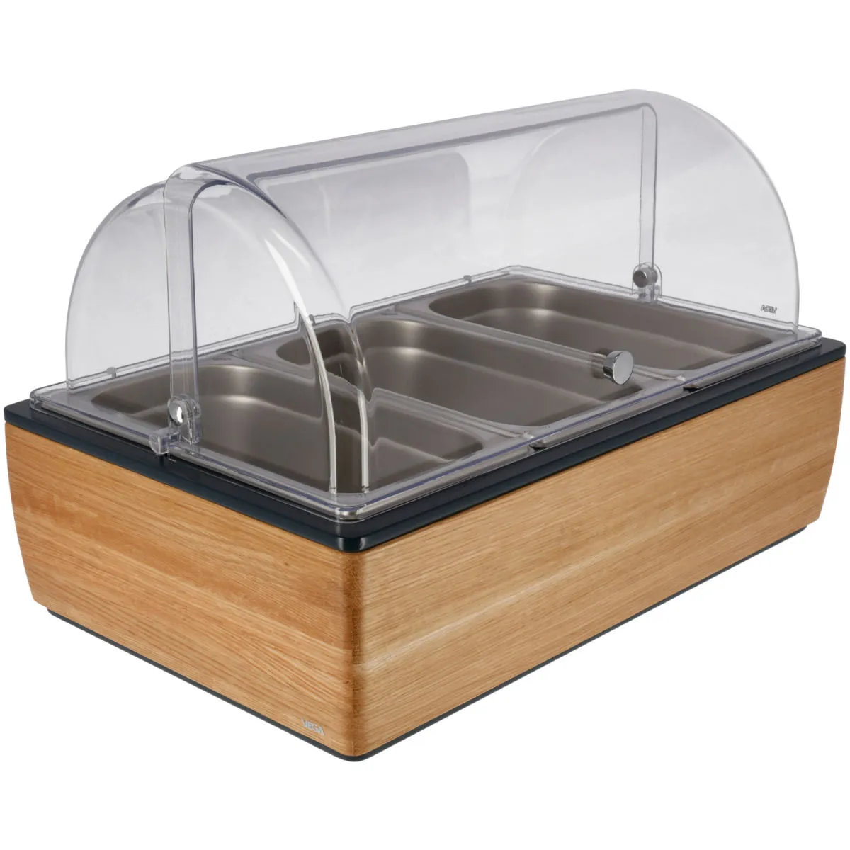 VEGA Vetrina Montana alta, 10 cm, 3x GN 1/3, in acciaio; GN 1/1, 55.4x35.2x29.9 cm (LxLxH); quercia/trasparente/acciaio inox; rettangolare - immagine 1