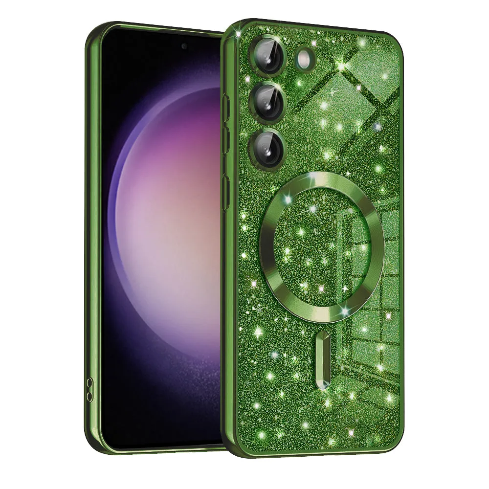 Custodia MagSafe per Samsung Galaxy S23+ S916, Techsuit, Luxury Glitter, Verde Scuro - immagine 1
