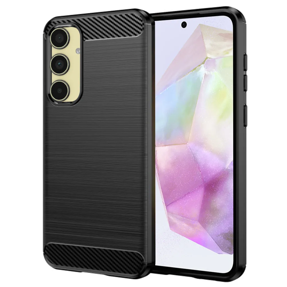 Custodia per Samsung Galaxy A35 5G A356, Techsuit, Carbonio, Nera - immagine 1