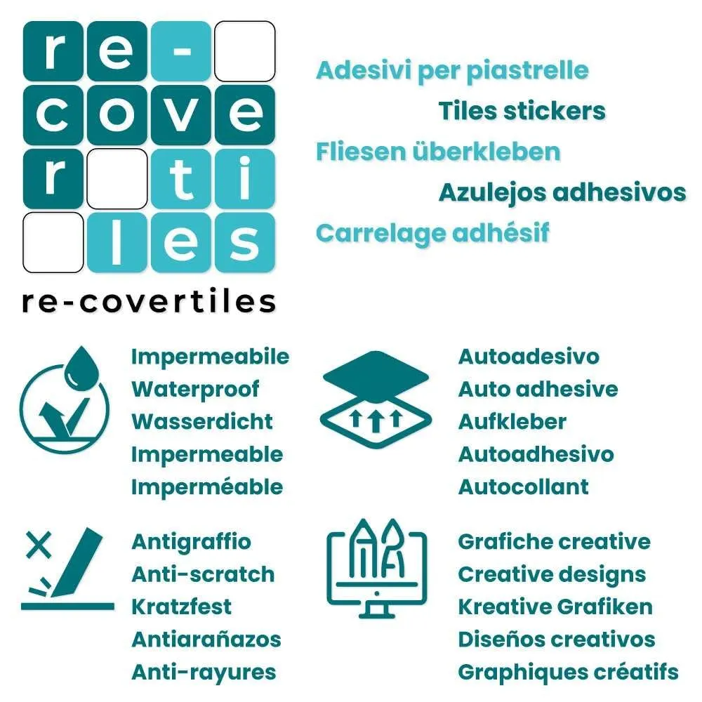 RE-COVERTILES Adesivi Piastrelle Cucina Bagno in PVC 24 Pz 10x10 cm PS00149 - immagine 4