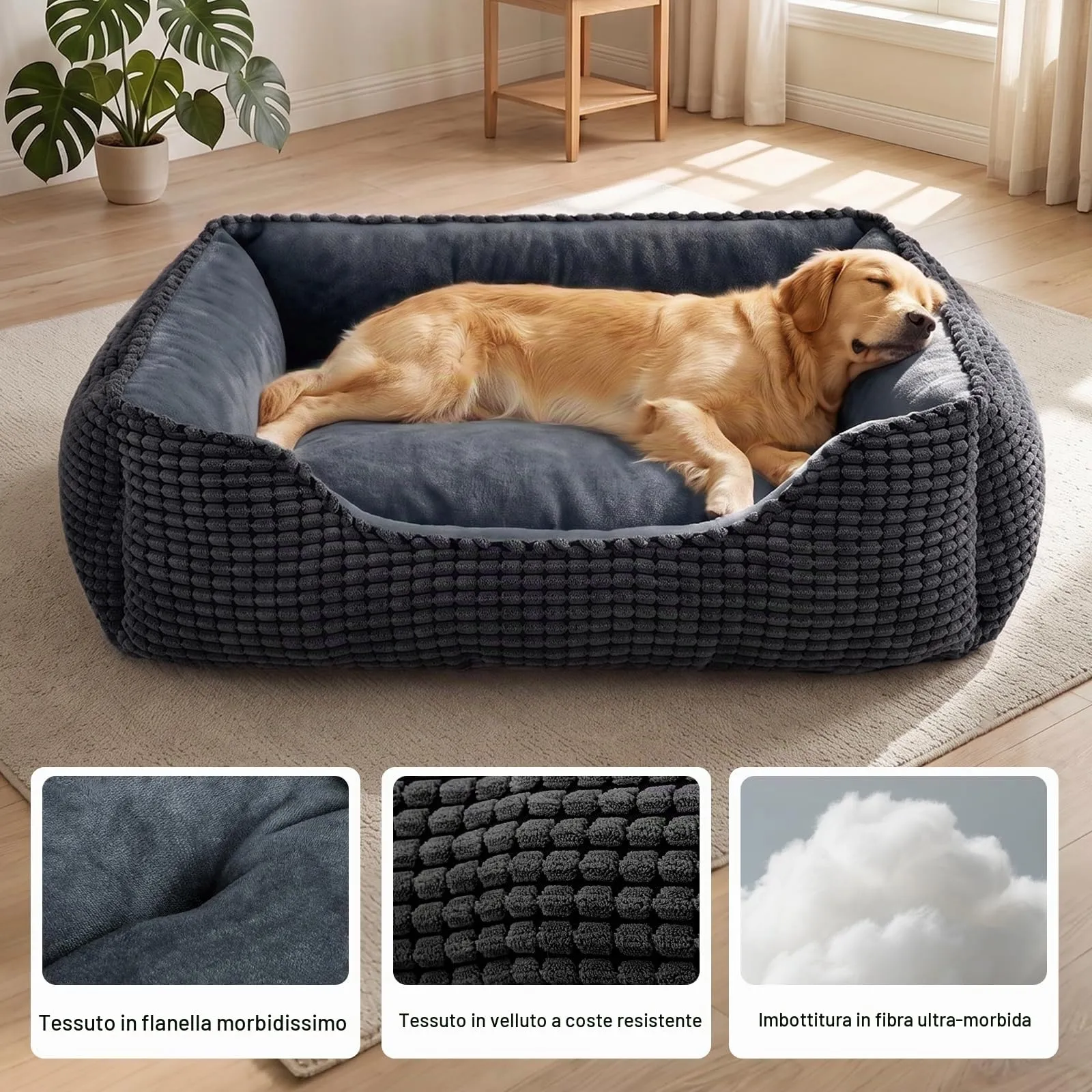 JOEJOY Cuccia Cane Interno Media, Cuccia per Cani Lavabile, 63x53x20cm - immagine 3