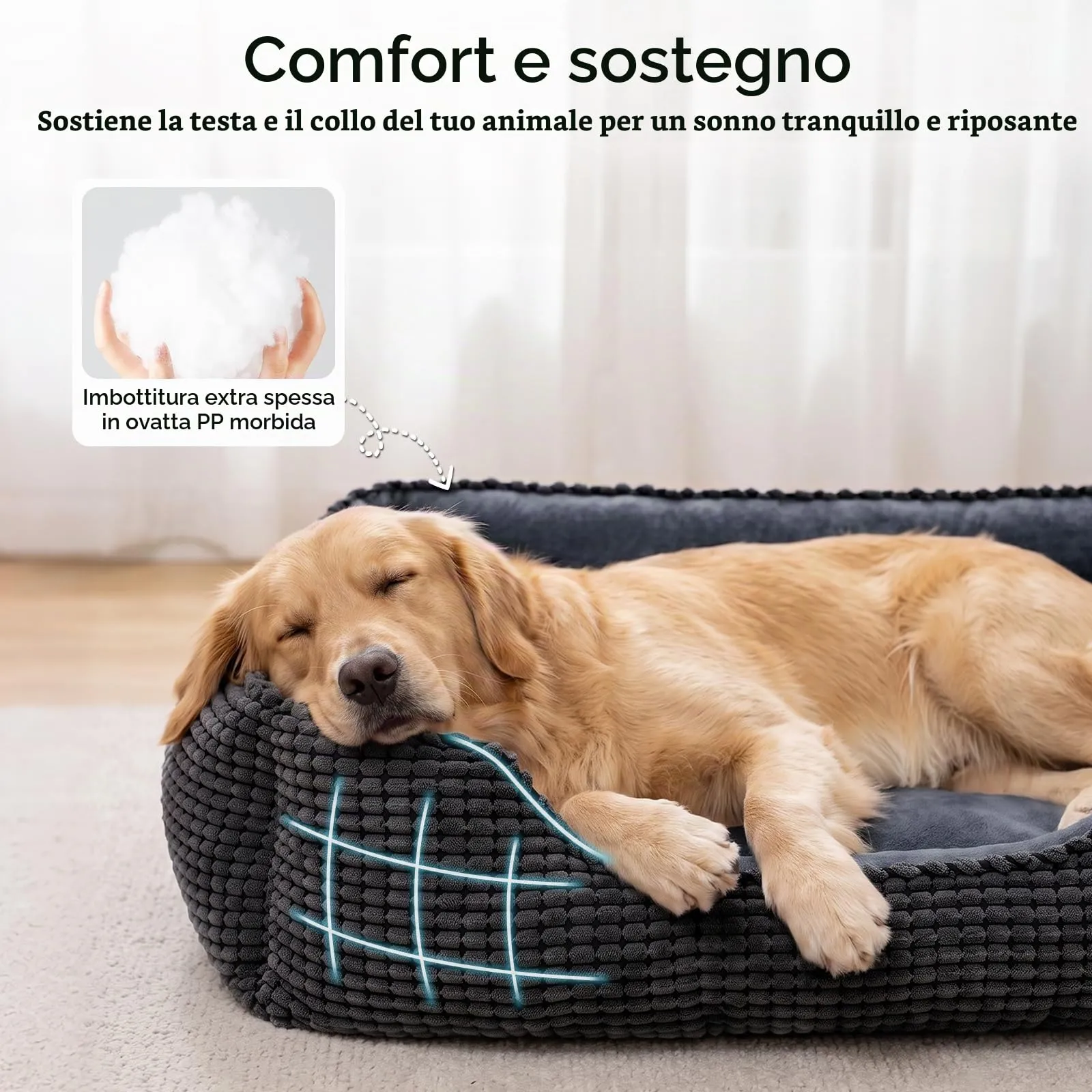 JOEJOY Cuccia Cane Interno Media, Cuccia per Cani Lavabile, 63x53x20cm - immagine 4