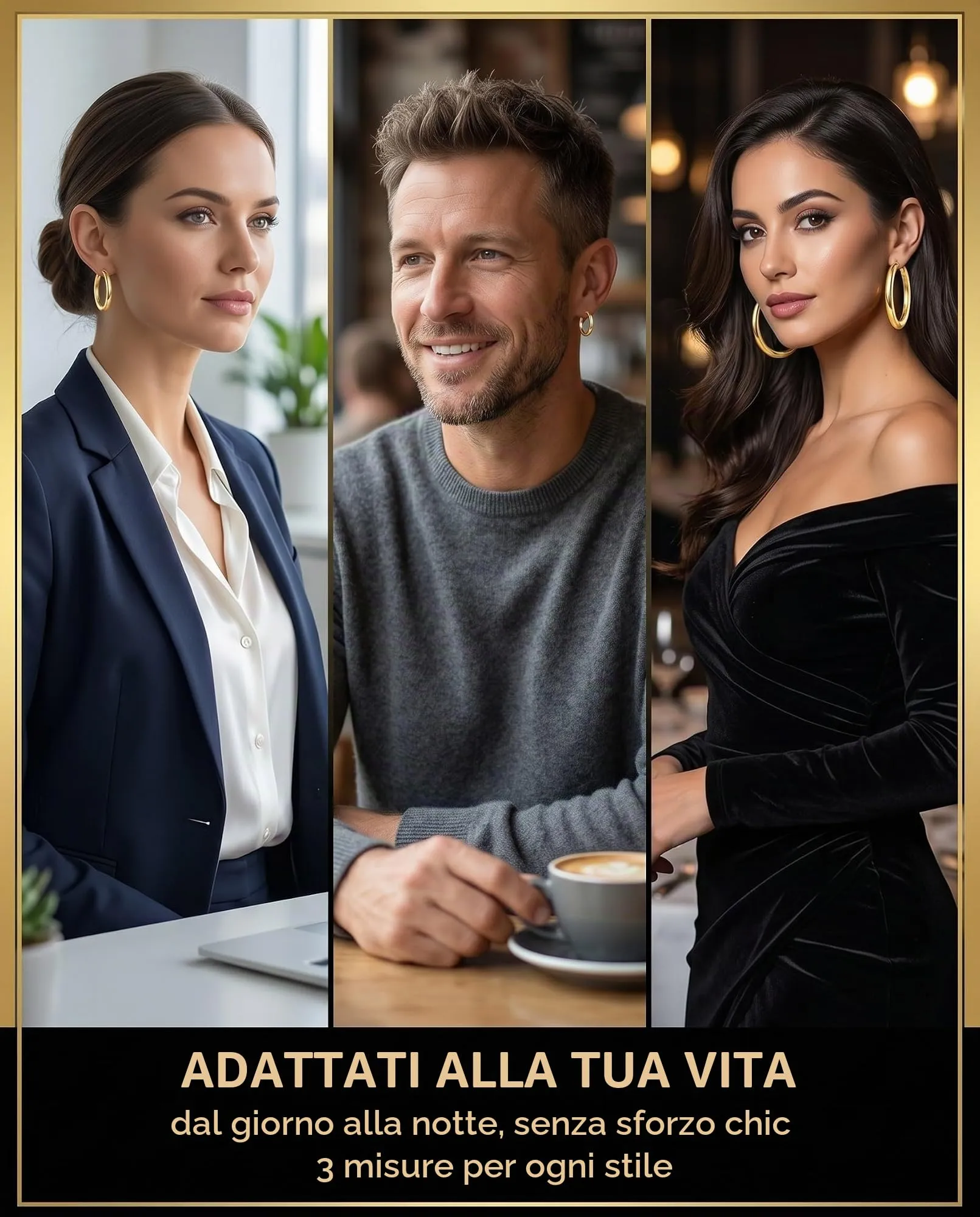 YIPFEN Orecchini a Cerchio 3 Paia Set Oro 18K (3 Misure) Ipoallergenici, Leggeri. Versatili per Donna Uomo, Ideali Regalo. - immagine 3